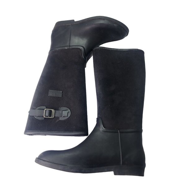 London Fog Mixed Media Flocked Leather & Rubber Knee High Boots Black Size 9-9.5 - Picture 6 of 12